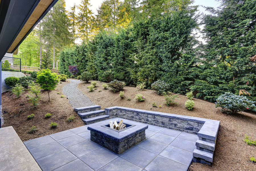 a house with firepit outdoor